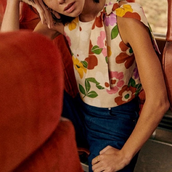 Sezane Tops - Sezane Floral Cream Top with Multicolor Blooms